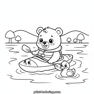Little Bear's First Paddle Adventure - free printable coloring page