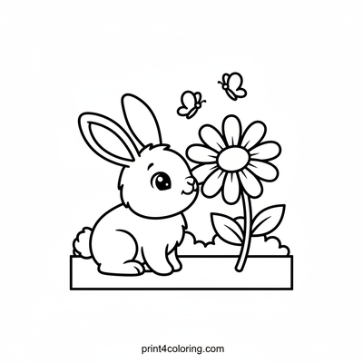 Little Bunny's Daisy Delight - free printable coloring page