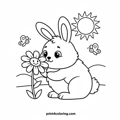 Happy Bunny's Daisy Delight - free printable coloring page
