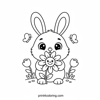 Happy Bunny's Daisy Sniff - free printable coloring page