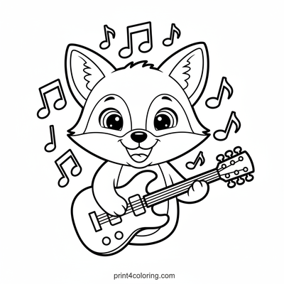 Little Fox's First Strum - free printable coloring page