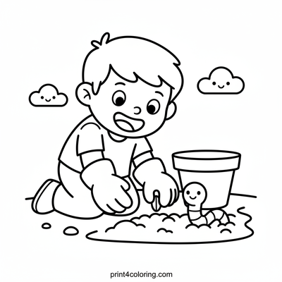 Happy Little Gardener Planting Seeds - free printable coloring page
