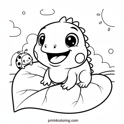 Happy Little Iguana's Leafy Adventure - free printable coloring page
