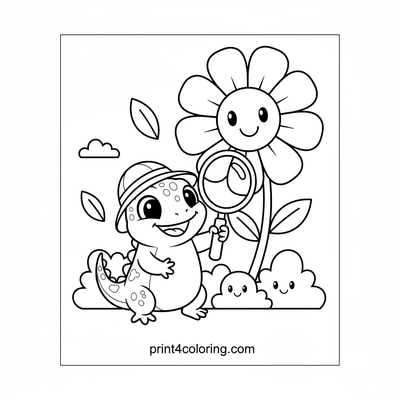 Little Lizard Explorer's Giant Flower Discovery - free printable coloring page
