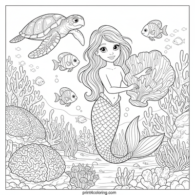 The Curious Mermaid's Coral Kingdom - free printable coloring page