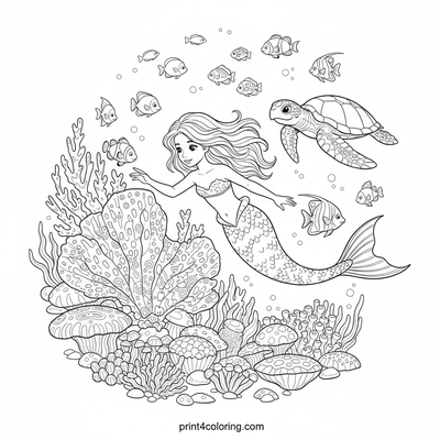 Curious Mermaid's Vibrant Reef Adventure - free printable coloring page