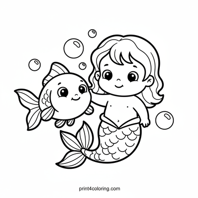 Baby Mermaid's Goldfish Playtime - free printable coloring page