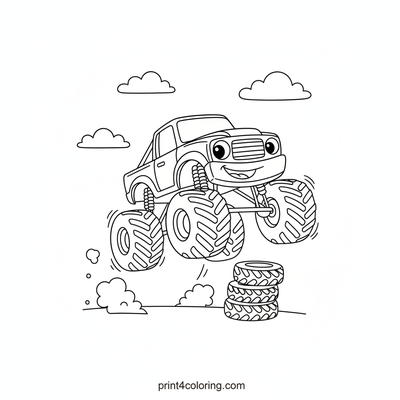Little Monster Truck's Happy Jump - free printable coloring page