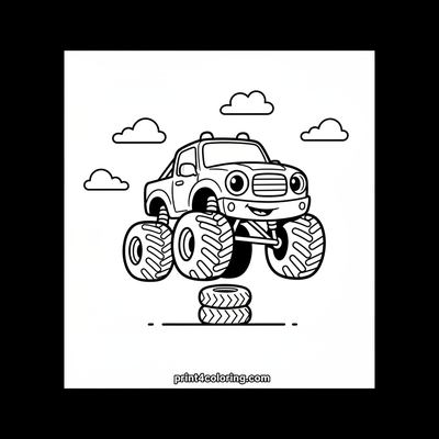 Happy Monster Truck's Mighty Leap! - free printable coloring page