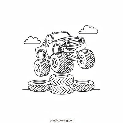 Happy Monster Truck's Playful Leap - free printable coloring page