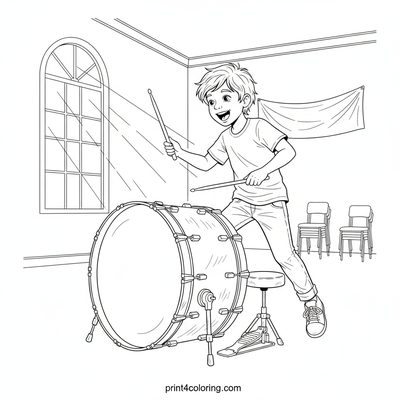 Rhythmic Delight: The Young Drummer's Power Beat - free printable coloring page