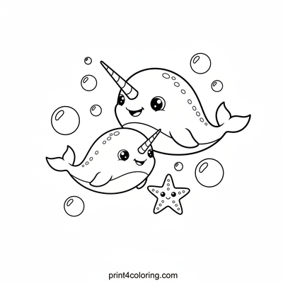 Baby Narwhal's Gentle Ocean Adventure - free printable coloring page