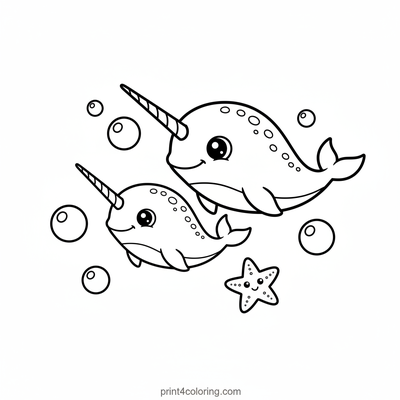 Little Narwhal's First Ocean Swim - free printable coloring page