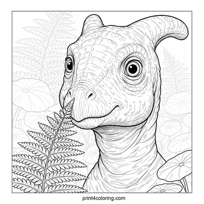 Curious Little Parasaurolophus in the Fern Forest - free printable coloring page