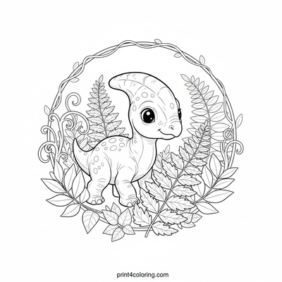 Little Parasaurolophus's Fern Forest Discovery - free printable coloring page