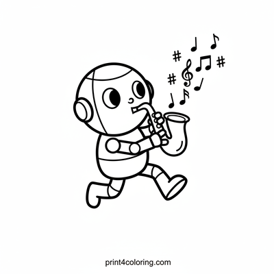 Little Robot's Jazzy March - free printable coloring page
