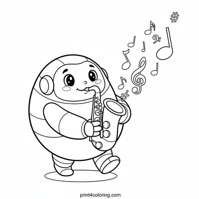 Little Robot's Saxophone Parade - free printable coloring page