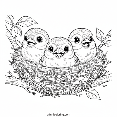 Tiny Treasures: Baby Sparrows in Their Cozy Nest - free printable coloring page