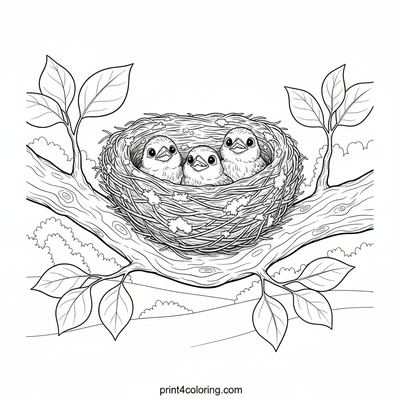 Baby Sparrows' Cozy Nest - free printable coloring page