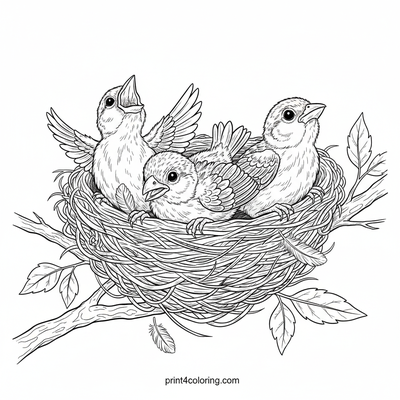 Tiny Sparrows' Cozy Nest - free printable coloring page