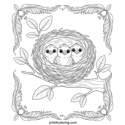 Cozy Nest of Sparrows: Detailed Nature Scene - free printable coloring page