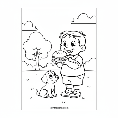 Little Wimpy's First Delicious Burger - free printable coloring page