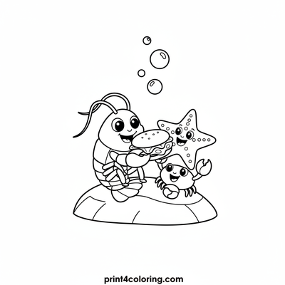 Lobster's Underwater Picnic Party - free printable coloring page