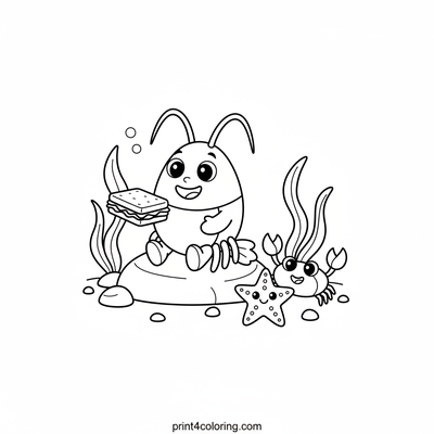 Lobster's Underwater Friendship Feast - free printable coloring page