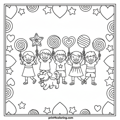 Lollipop Parade of Smiles - free printable coloring page