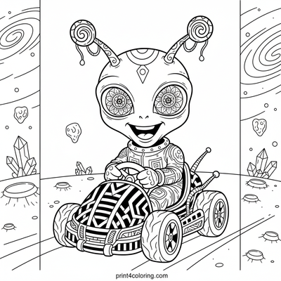 Alien Explorer's Cosmic Go-Kart Journey - free printable coloring page