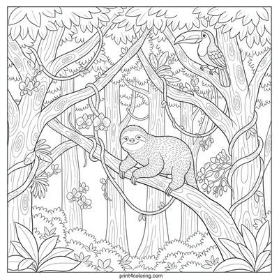 Vibrant Rainforest Canopy Expedition - free printable coloring page