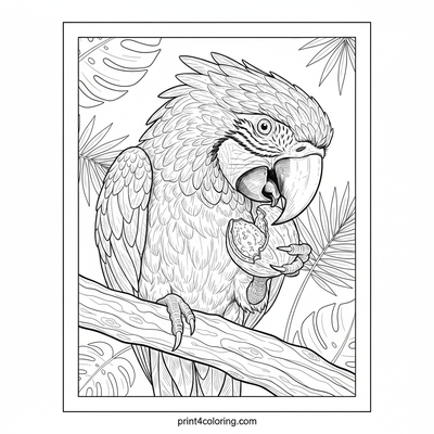 Macaw's Rainforest Feast - free printable coloring page