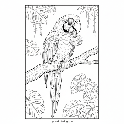 Majestic Macaw's Rainforest Feast - free printable coloring page