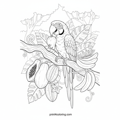 Vibrant Macaw's Tropical Feast - free printable coloring page
