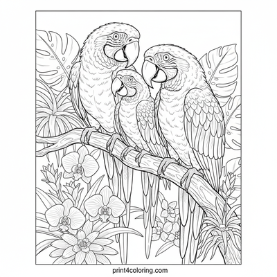 Vibrant Macaw Family Portrait - free printable coloring page