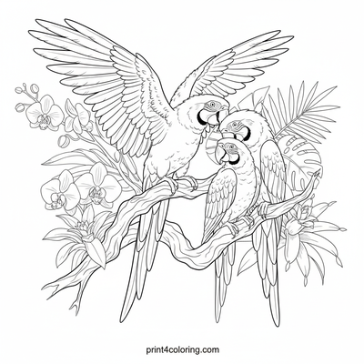 Vibrant Macaw Family Morning Perch