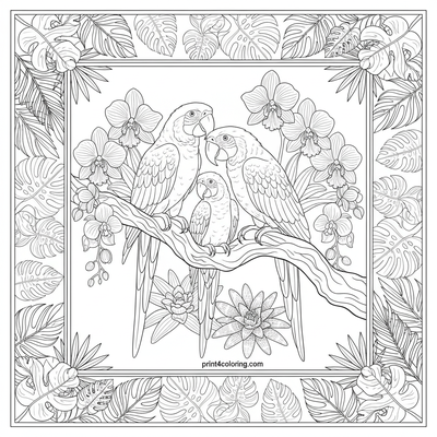 Macaw Family's Morning Perch: Tropical Harmony