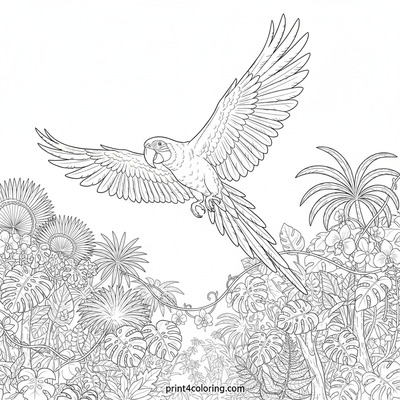 Majestic Macaw's Rainforest Flight - free printable coloring page
