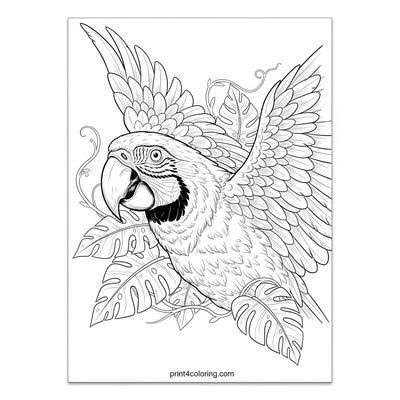 Majestic Macaw's Rainforest Flight - free printable coloring page