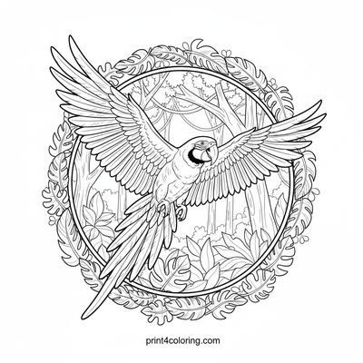 Rainforest Regent: Soaring Macaw's Grand Flight - free printable coloring page