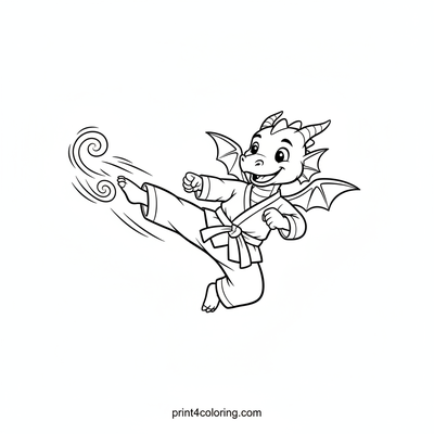 Master Dragon's Gentle Taekwondo Flow - free printable coloring page