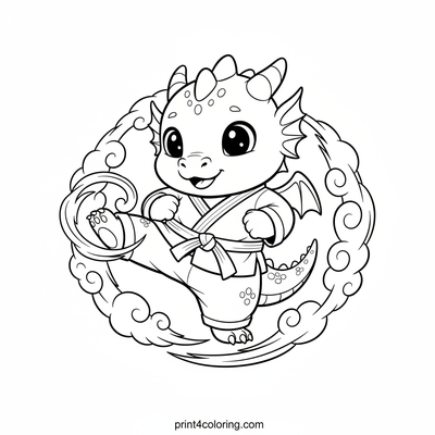 Cozy Dragon's Taekwondo Flow - free printable coloring page