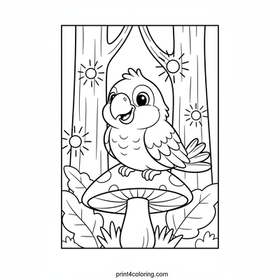 Sparkle Parrot's Magic Forest Friend - free printable coloring page