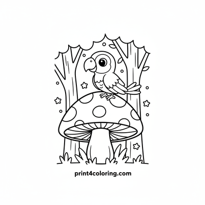 Rainbow Parrot's Magic Mushroom Perch - free printable coloring page