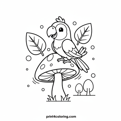 Sparklewing Parrot's Mushroom Perch - free printable coloring page