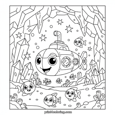 Sparkling Submarine Cavern Quest - free printable coloring page