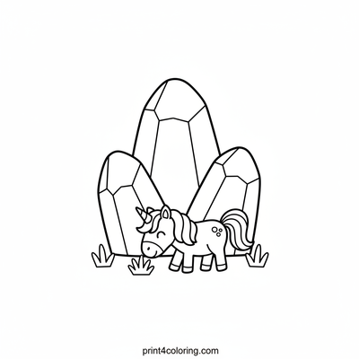 Magical Unicorn on Crystal Mountain - free printable coloring page