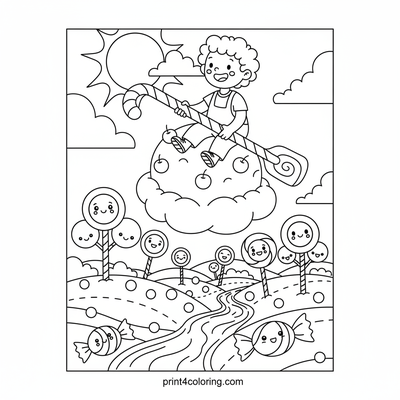 Sweet Skies: Magical Ice Cream Cloud Ride - free printable coloring page