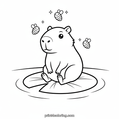 Capybara's Magical Lily Pad Ride - free printable coloring page
