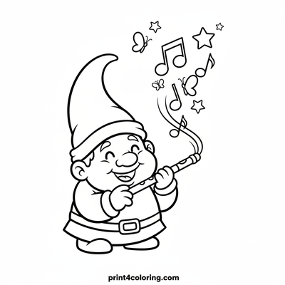 Gnome's Enchanted Flute Song - free printable coloring page